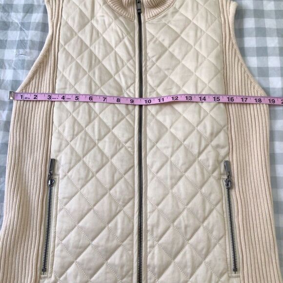 ANN Klein nude cotton quilted zip-up sleeveless vest large Ecru - Picture 12 of 15